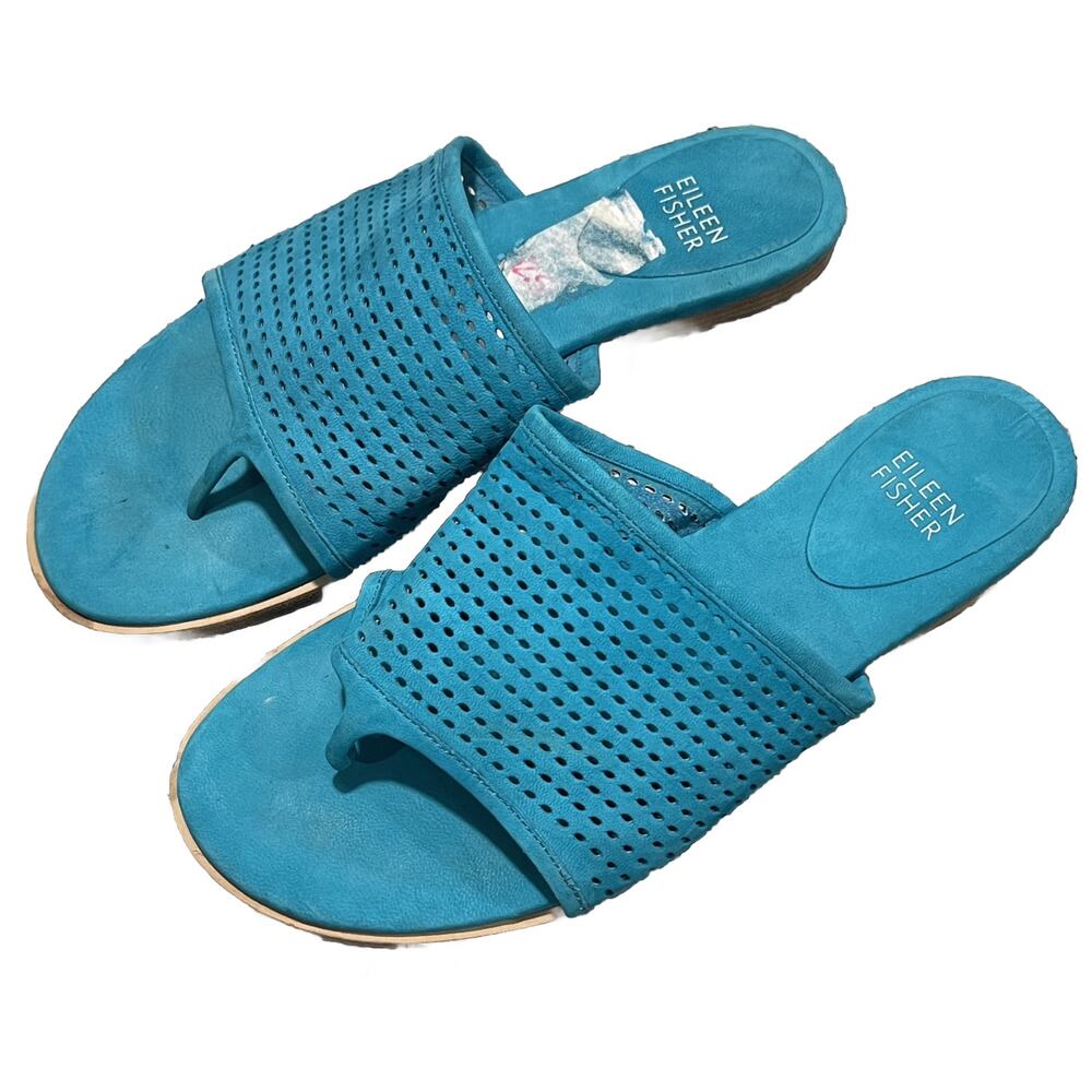 Eileen Fisher Sandal Womens Natural Edge 2 Slide On Size 6.5 Teal